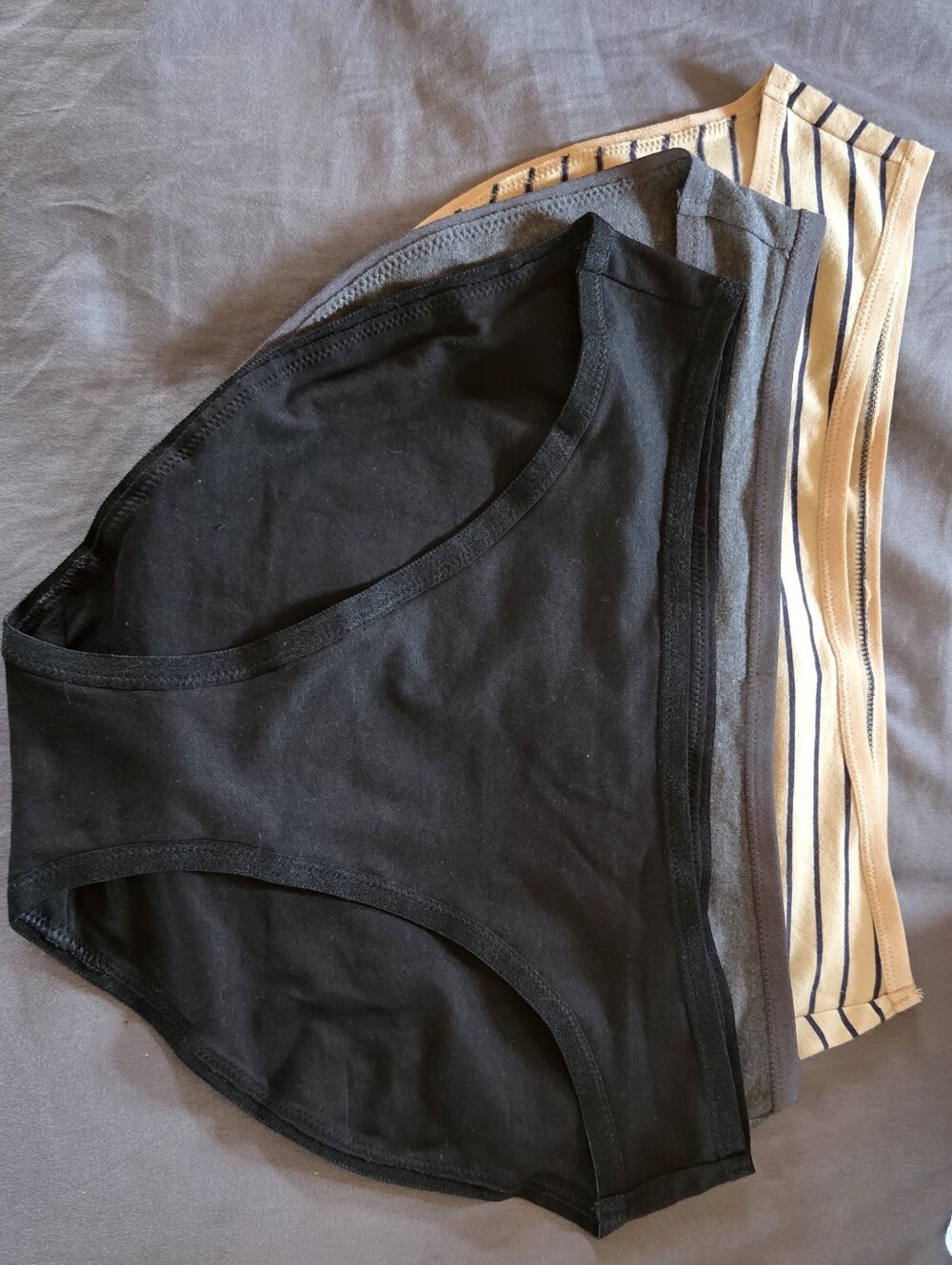 NWOT- Pact Organic Briefs Trio in Black, Gray & Tan Stripe (3pck)